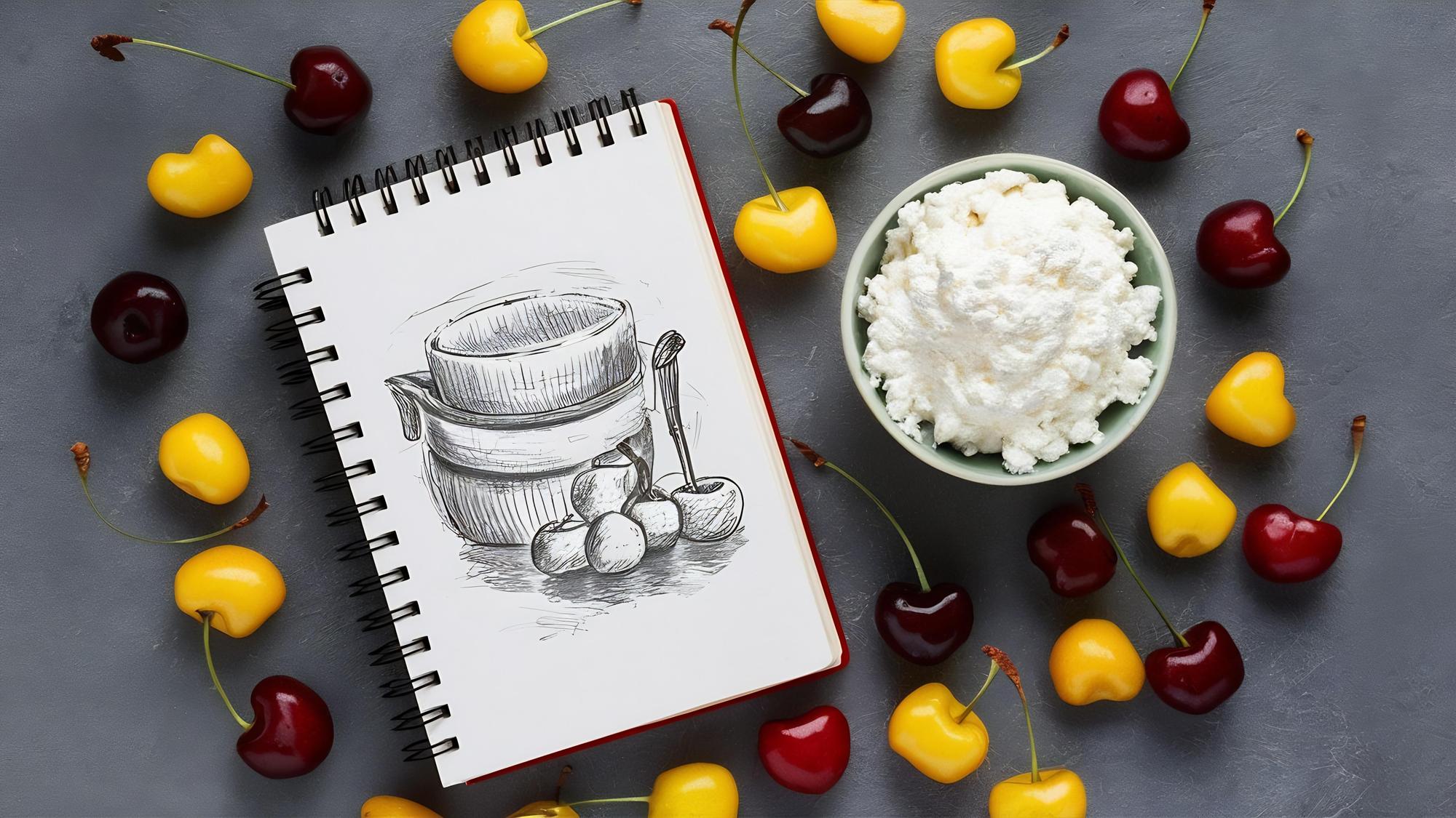 Flatlay of menu sketches and ingredient notes
